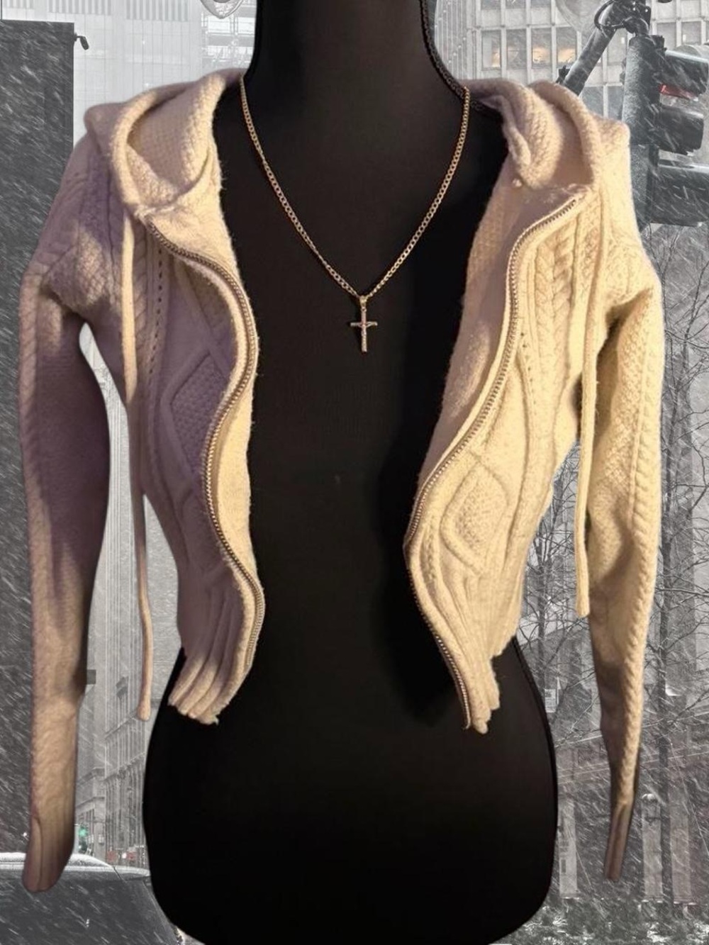 edikted medium white cable knit zip up hoodie #knitwear #fall #winter #coquette